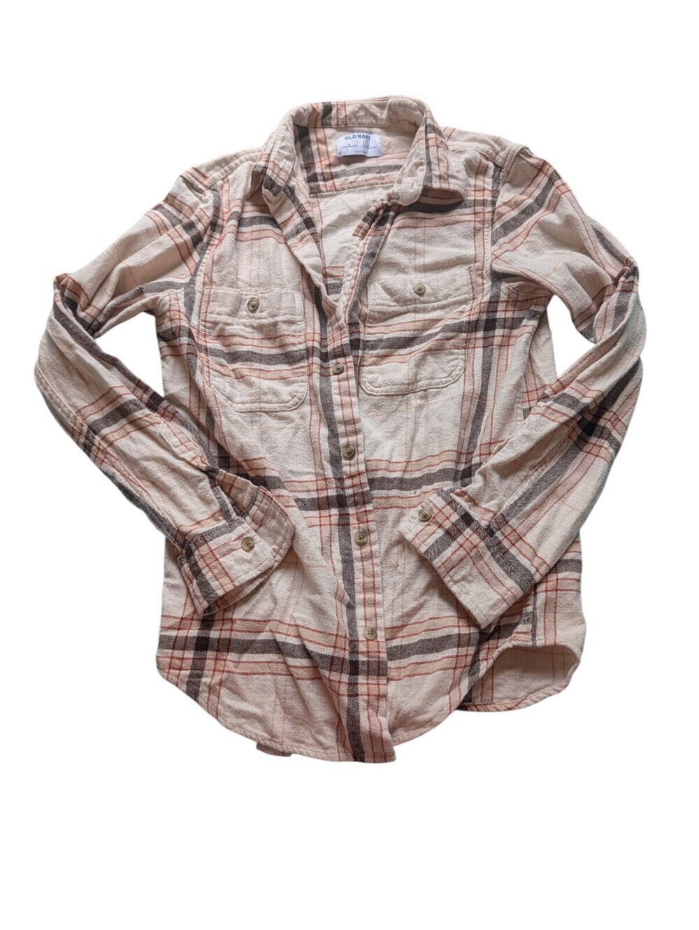 Old Navy Women's Plaid Button-Up Shirt Size Small | Pink Gray & Cream